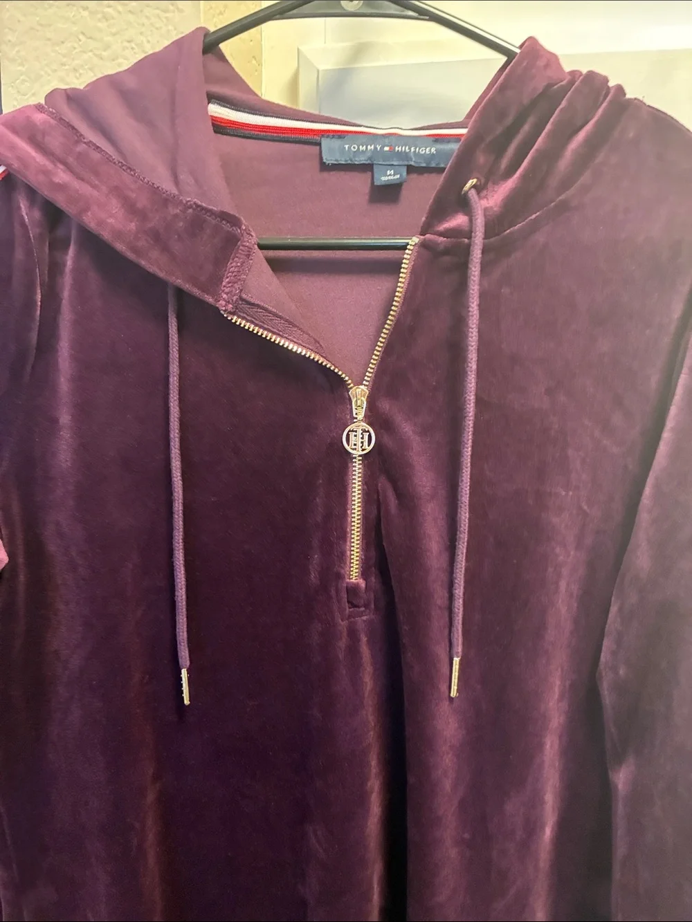 Tommy Hilfiger Plum purple Velour 1/4 zip long sleeve Hoodie Dress